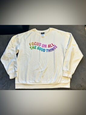 Unbranded Cream Crewneck Sweatshirt with Rainbow Positive Message size L